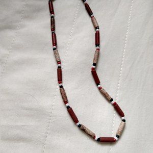 wood plastic bead necklace twist clasp vintage